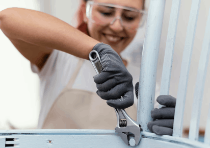 Lady securing blinds bolts